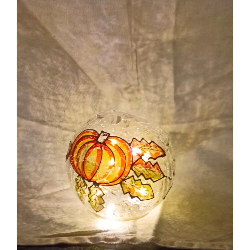 Lighted Crackle Glass Pumpkin Globe Fall Decor